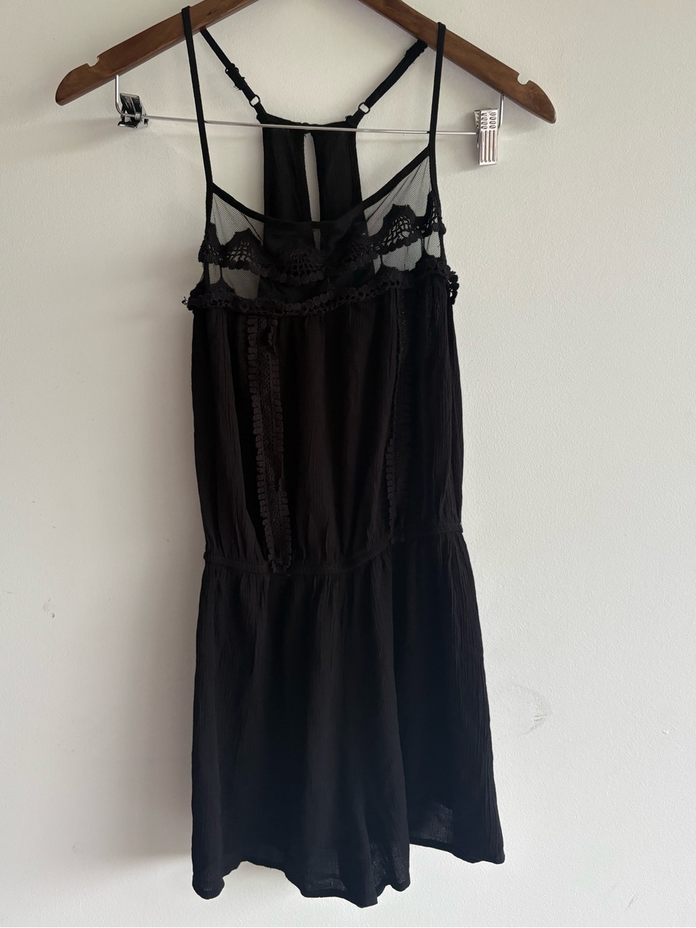 U2B Black Lace Mesh Racerback Romper Women’s Large Boho Festival Sleeveless - Picture 2 of 9